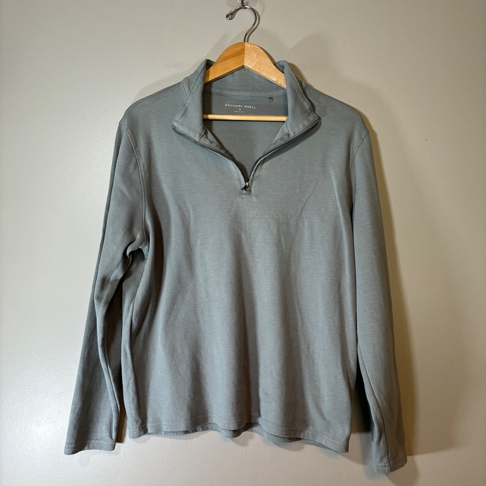 Zachary Prell Mens Sage Gray Quarter-Zip Cotton Blend Pullover Sweater Size M